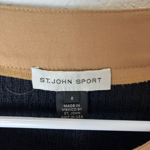 St John Sport Jacket Womens 6 Black Tan Wool Blend Textured Knit Zip Up Pockets - Picture 3 of 8